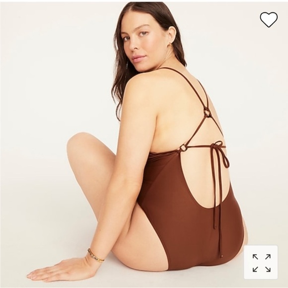 J. Crew O-Ring V-Neck One Piece Swimsuit Size 22 NWT Brown - Picture 3 of 9
